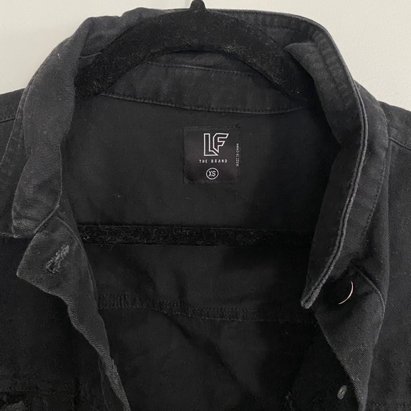 LF The Brand Crop Raw Hem Black Denim Jacket Punk size X-Small - Picture 7 of 11
